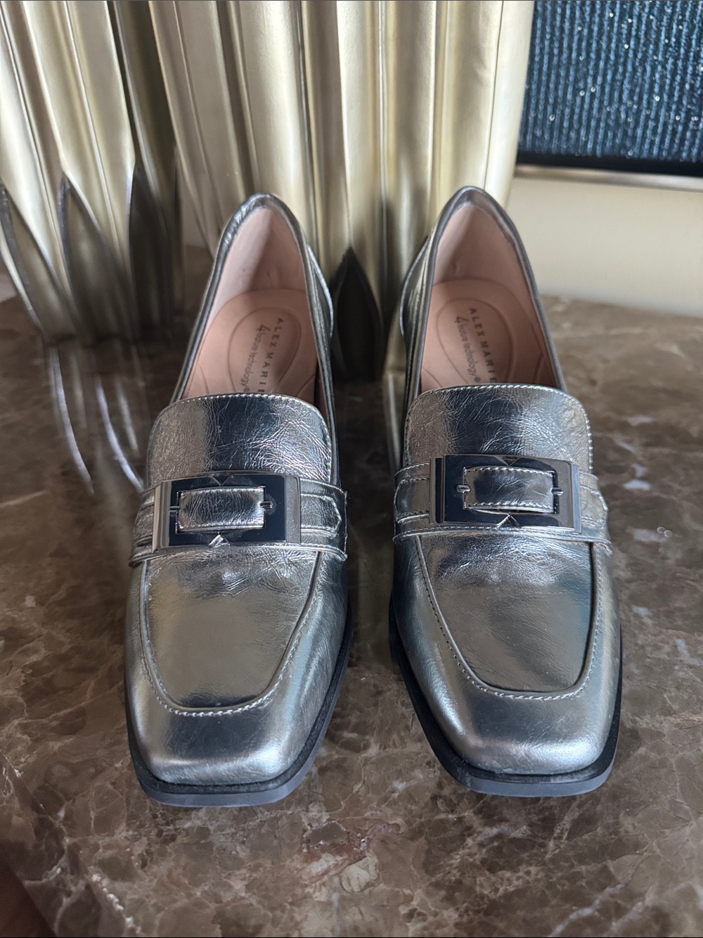 Alex Marie Metallic Silver Leather Loafers